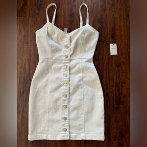 White denim button up bustier mini dress